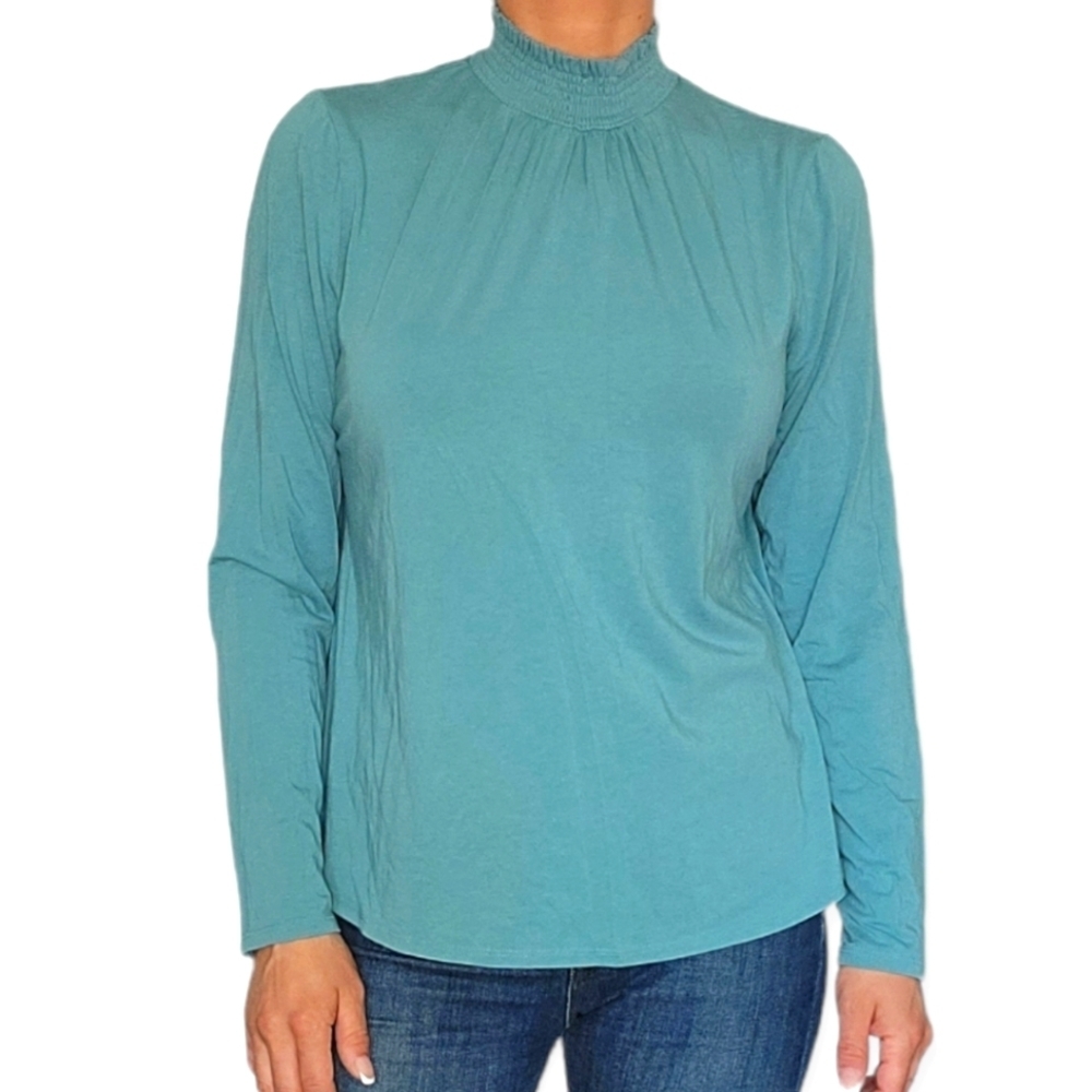 Sahalie Turtleneck Long Sleeve Blouse Large Blue